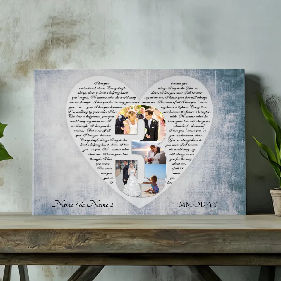 3rd Anniversary Custom Canvas - Personalized 4-Photo Collage with Names