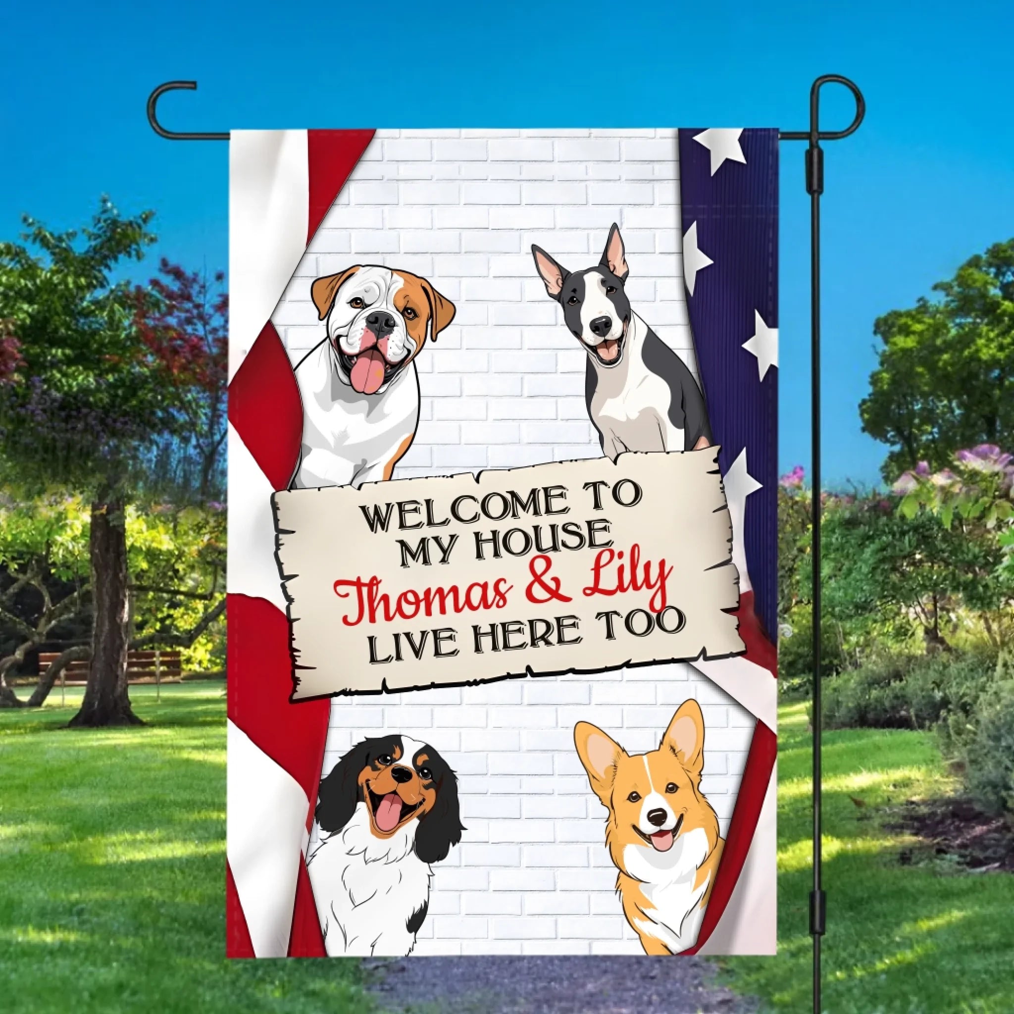 Personalized Dog Flag – Welcome Sign with Custom Dog Icons & Names | 89Prints