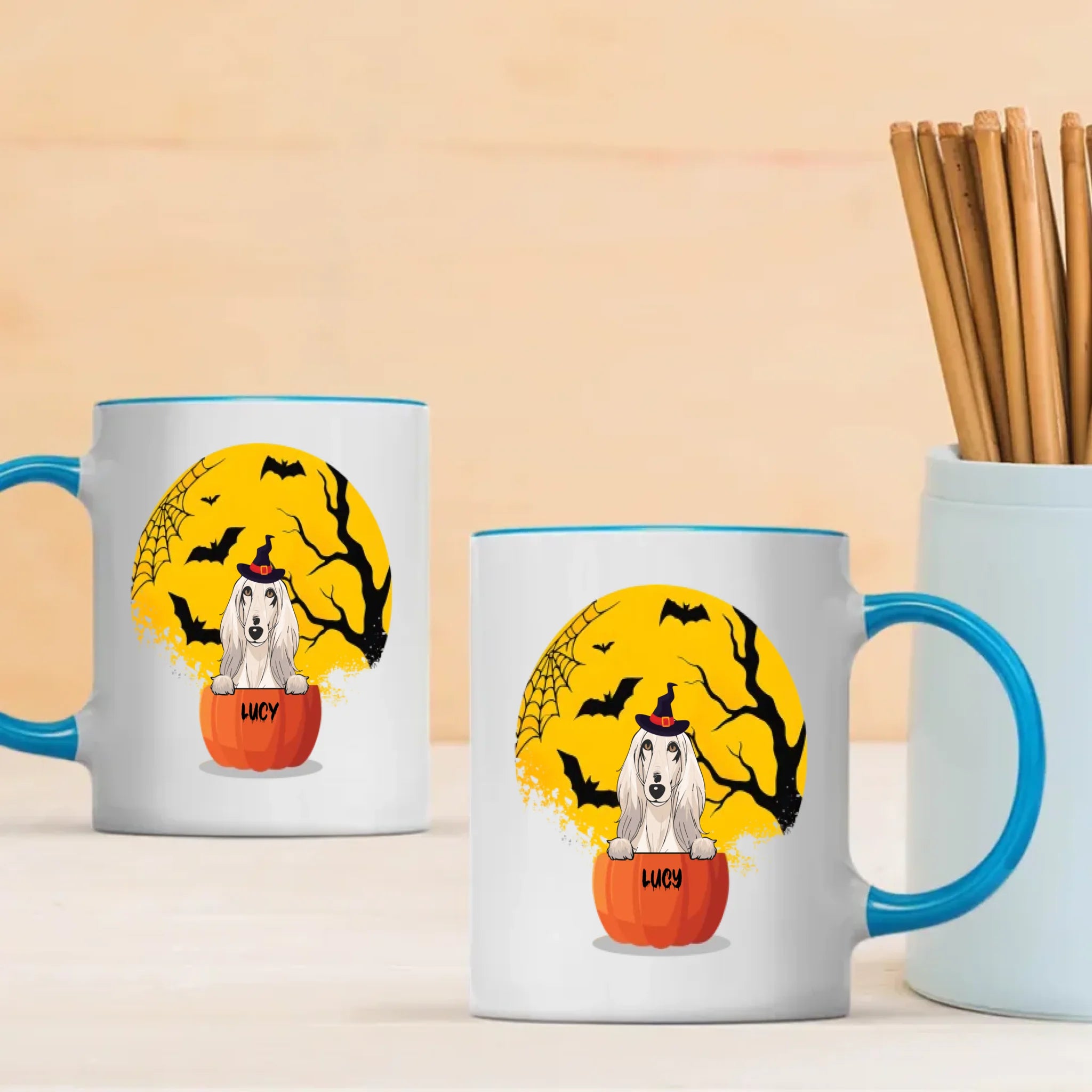 Halloween Dog Mug – Custom Clipart & Name on Both Sides