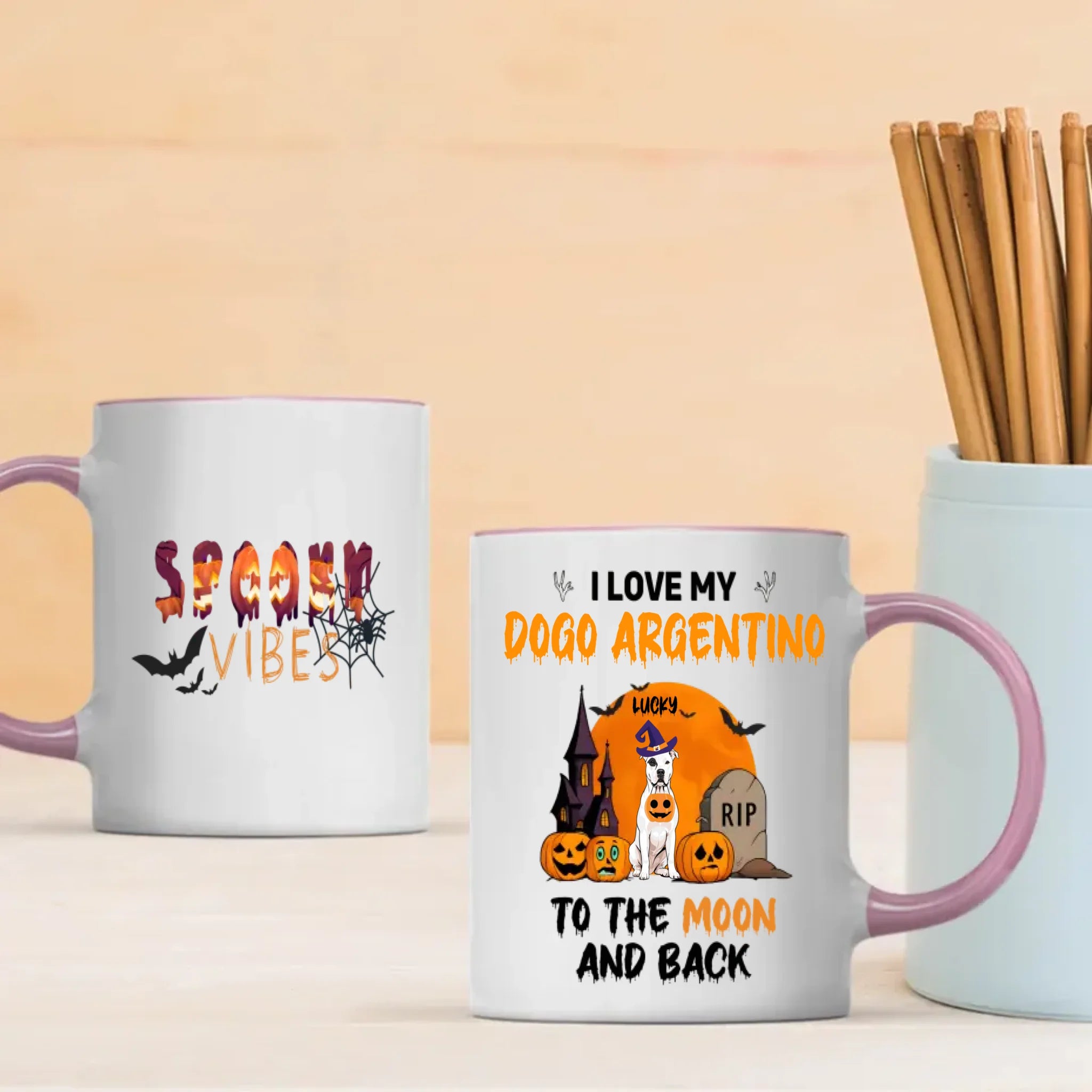 Spooky Vibes Mug – Custom Dogo Argentino Halloween Design