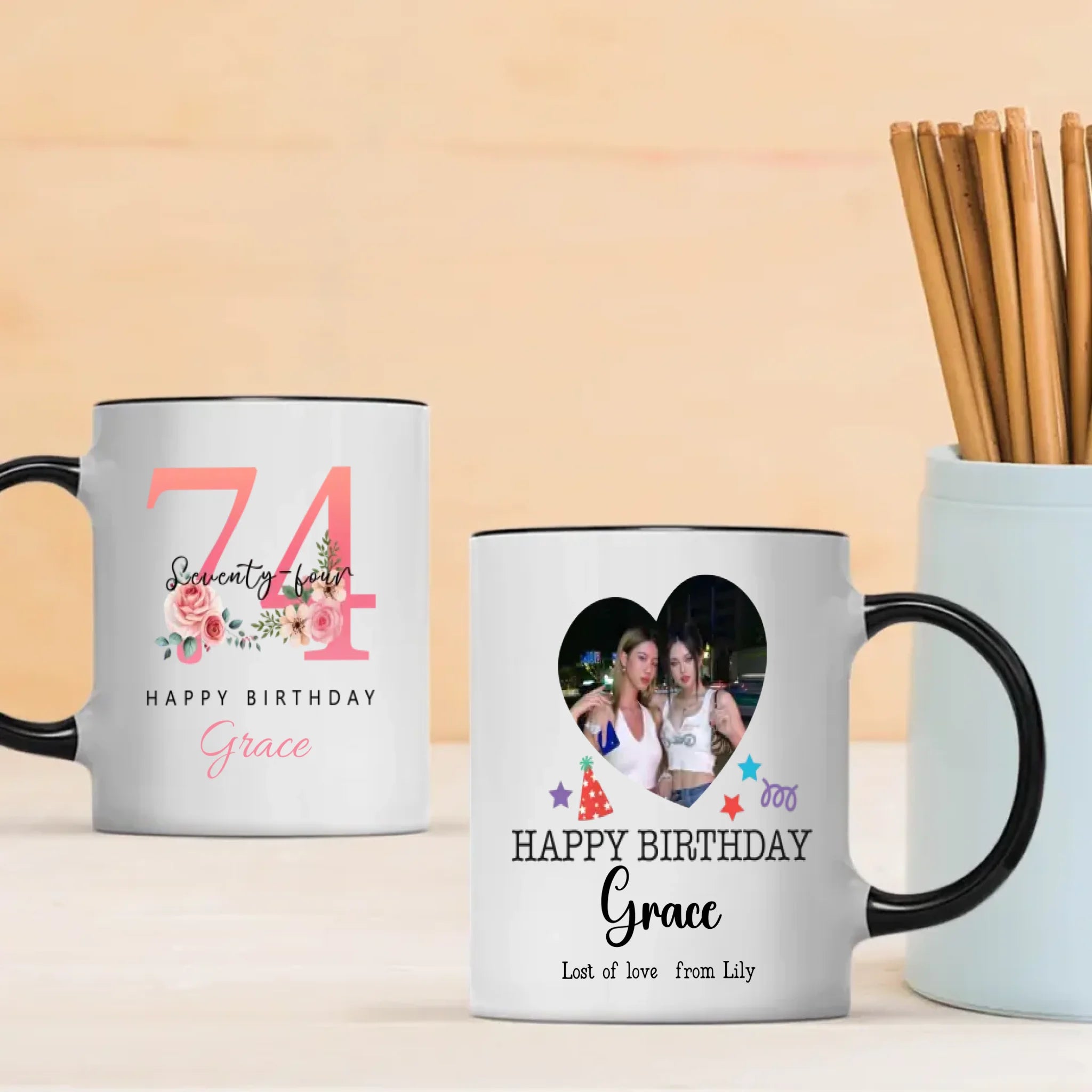 Heartwarming 74th Birthday Mug – Retro Gift “Wishing You Endless Joy” – 89Prints