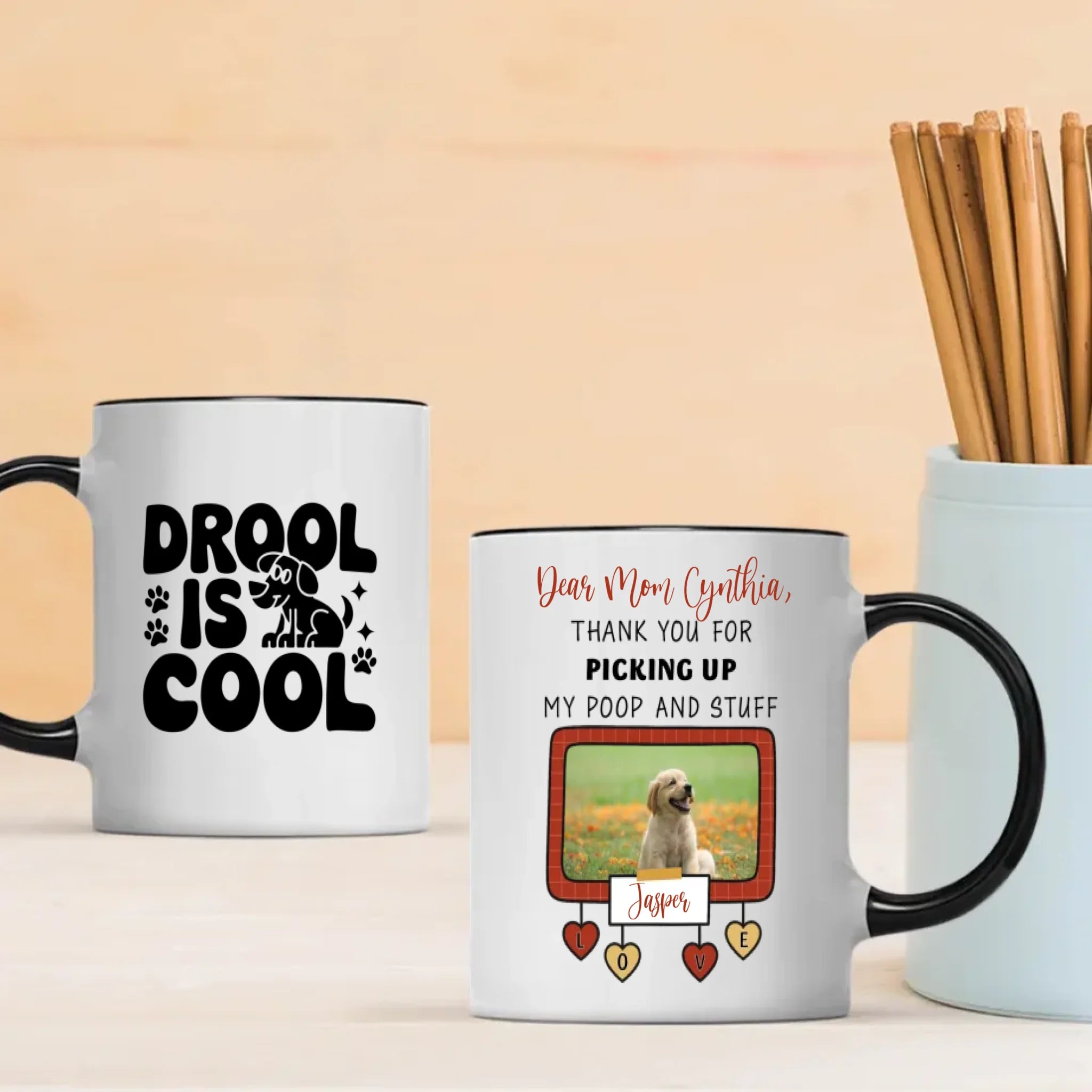 Personalized Dog Mug – “Drool Is Cool” Funny Coffee Cup for Dog Lovers – 89Prints