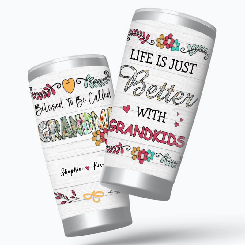 Blessed to Be Called Grandma – Custom Tumbler with Grandkids’ Names - 89Prints