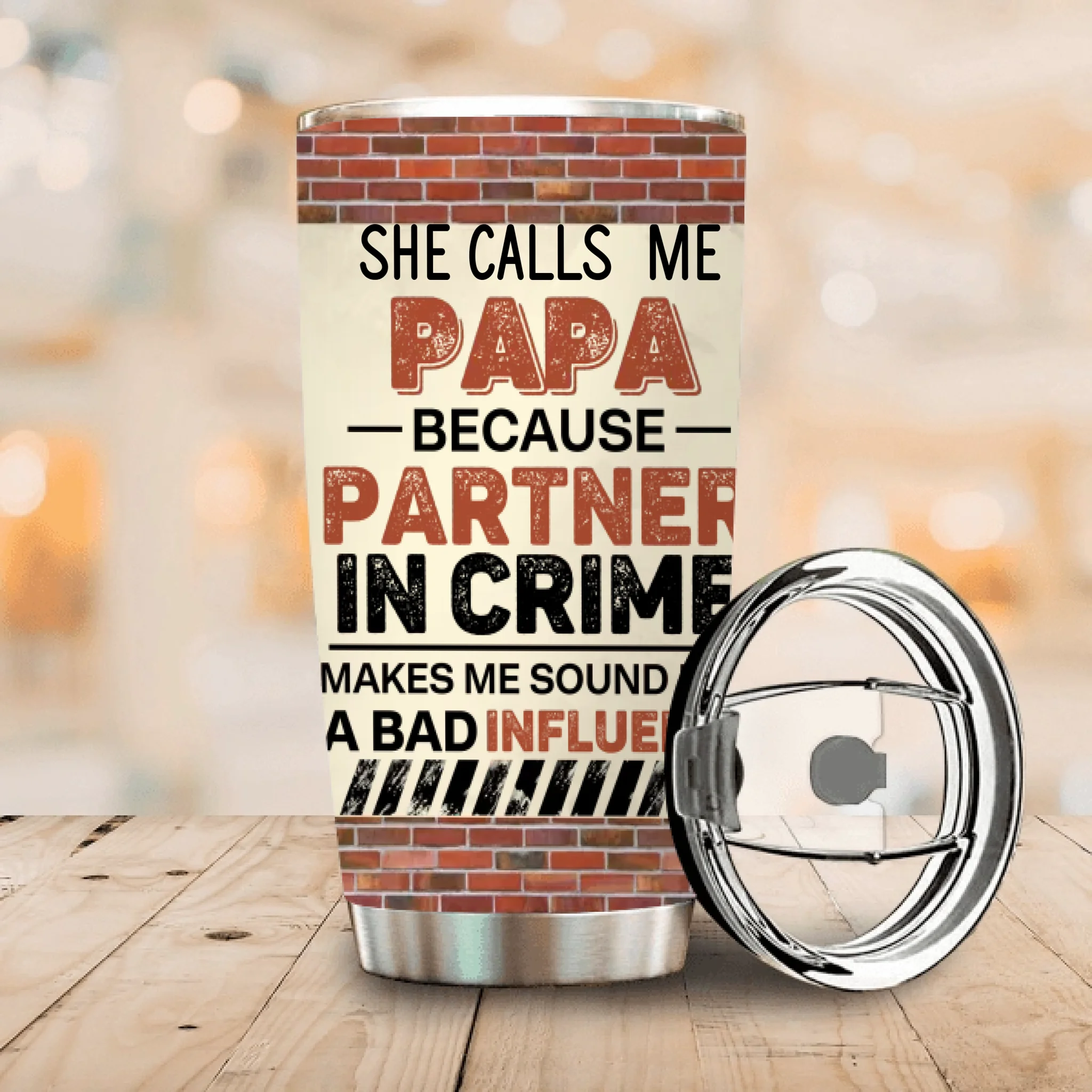 Papa Tumbler – “Partner in Crime” Funny Gift from Granddaughter or Grandson - 89Prints