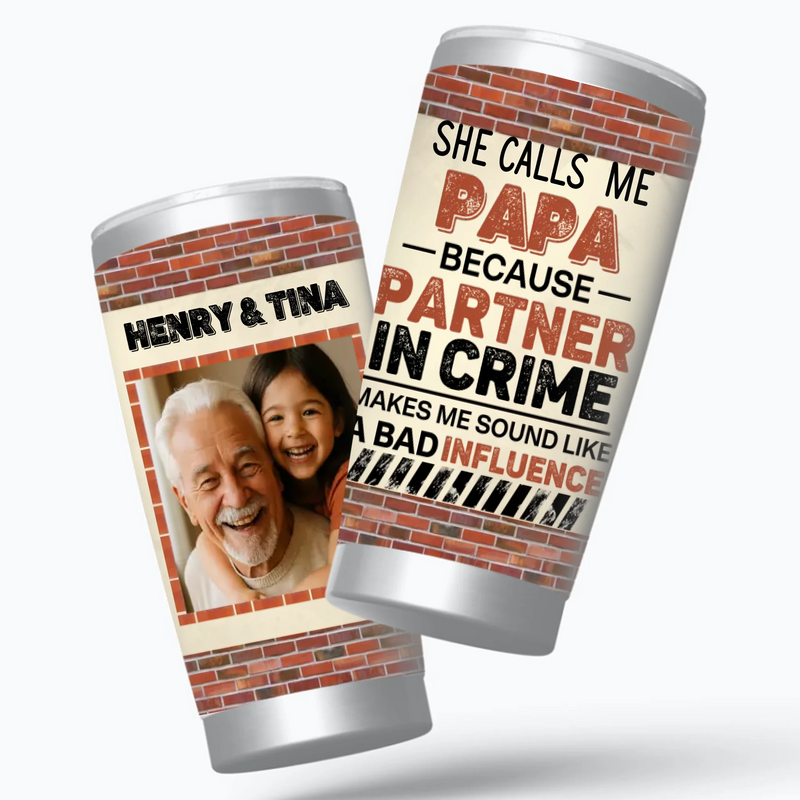 Papa Tumbler – “Partner in Crime” Funny Gift from Granddaughter or Grandson - 89Prints