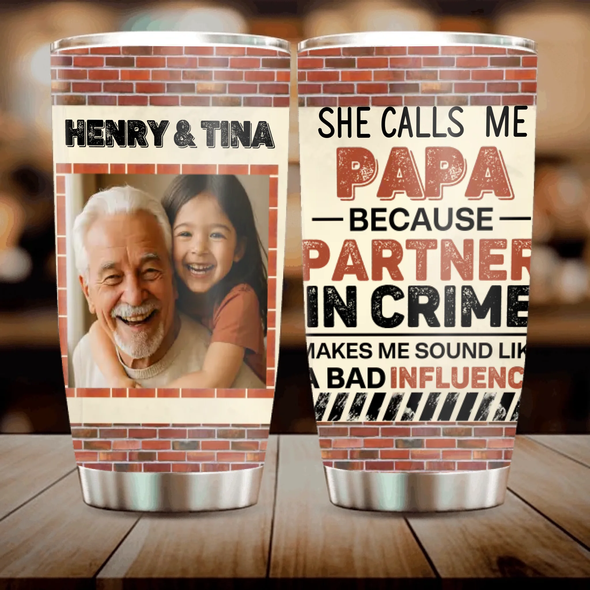 Papa Tumbler – “Partner in Crime” Funny Gift from Granddaughter or Grandson - 89Prints