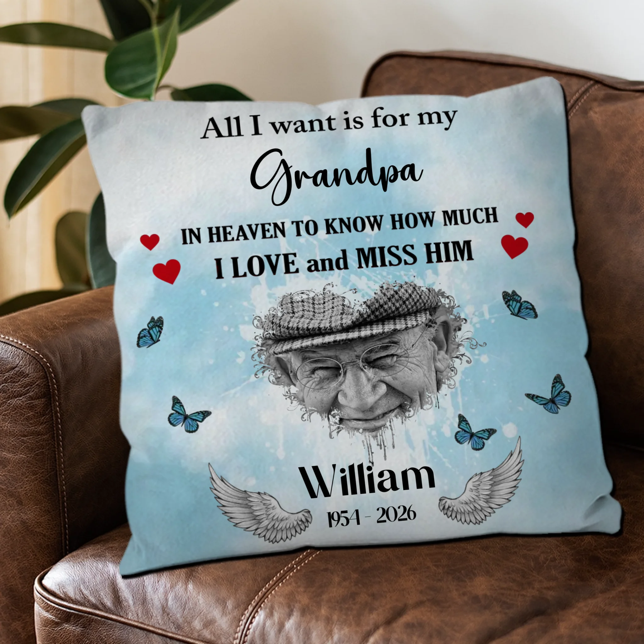 Forever Remembered Grandpa Pillow – Personalized Tribute Cushion - 89Prints