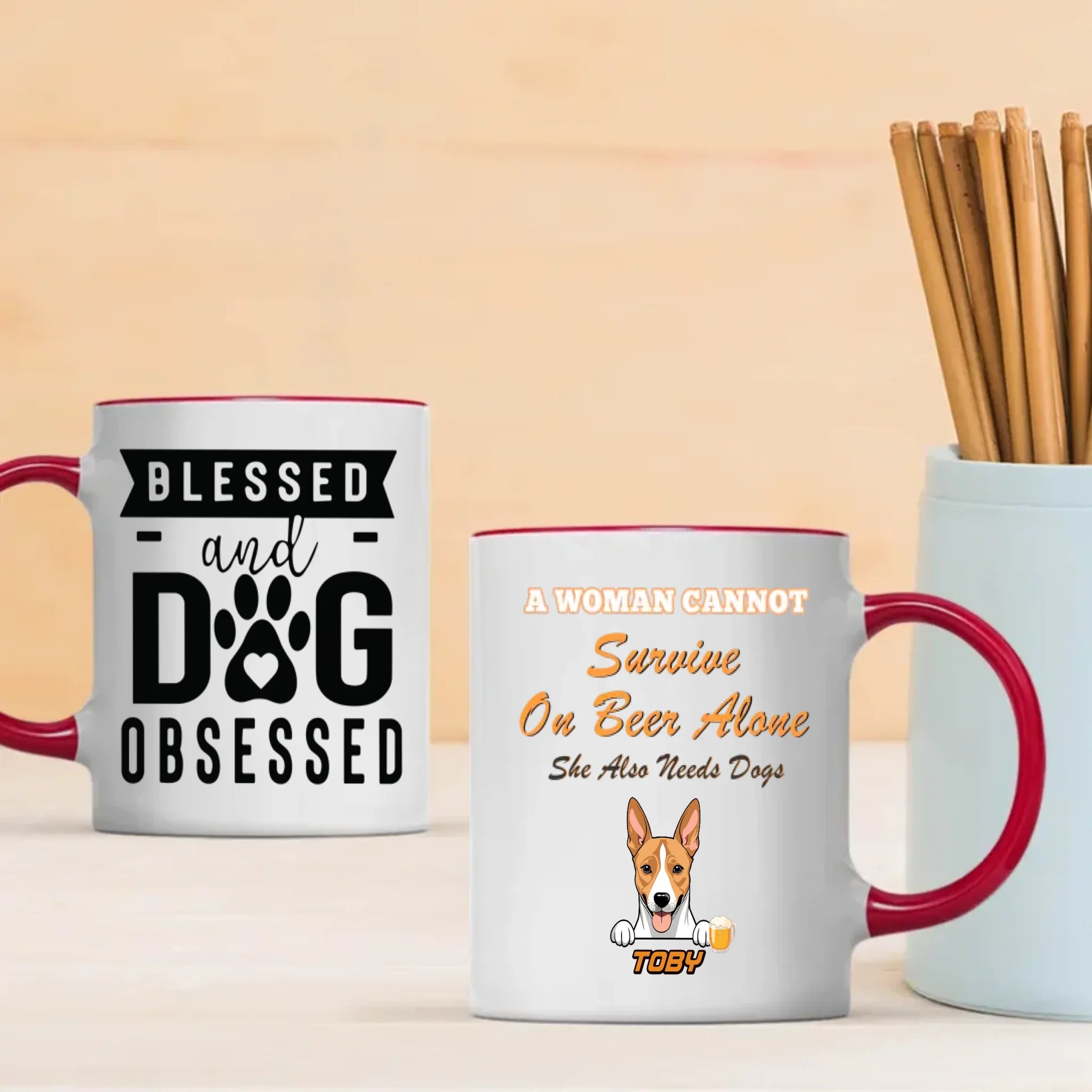 A Woman Cannot Survive on Beer Alone Mug – Funny Beer & Dog Lover Gift for Her - 89Prints