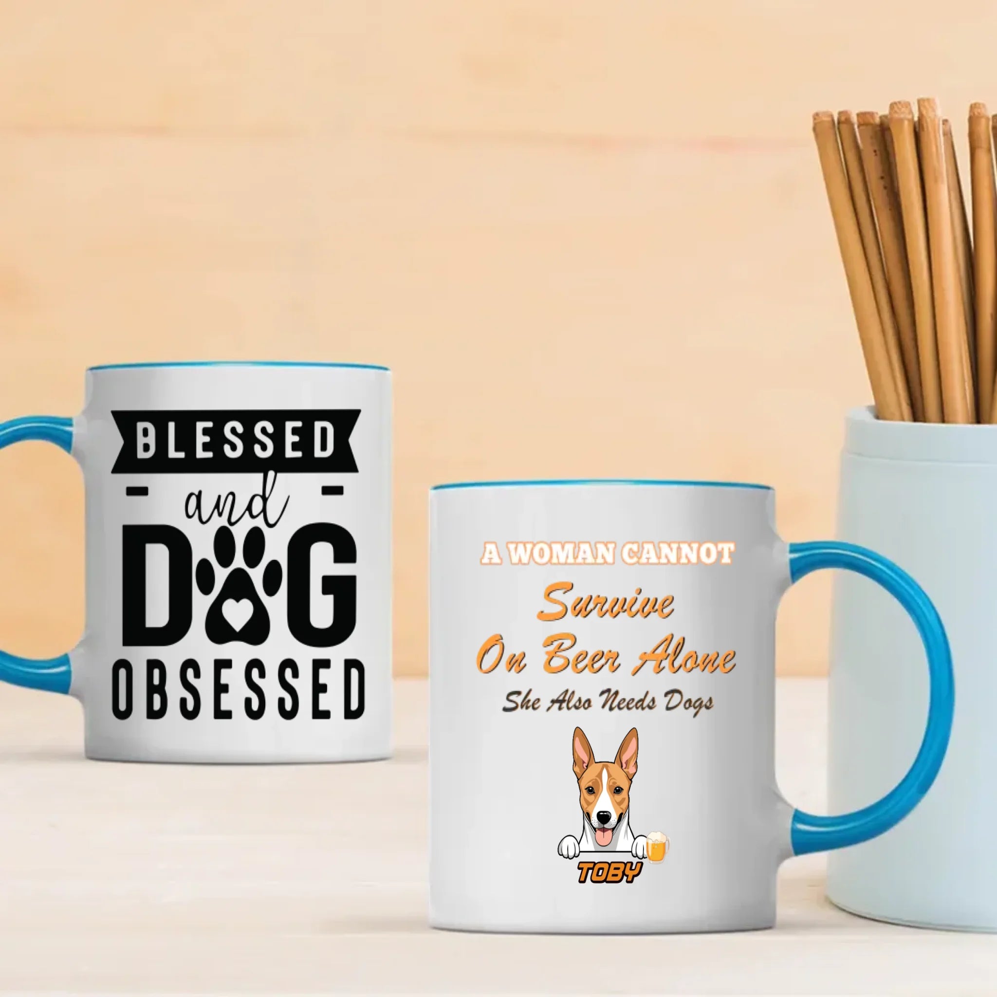 A Woman Cannot Survive on Beer Alone Mug – Funny Beer & Dog Lover Gift for Her - 89Prints