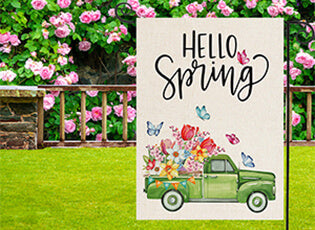 hello spring garden flag