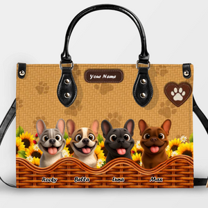 Customized Frenchie Leather Handbag – Sunflower Basket Dog Mom Gift