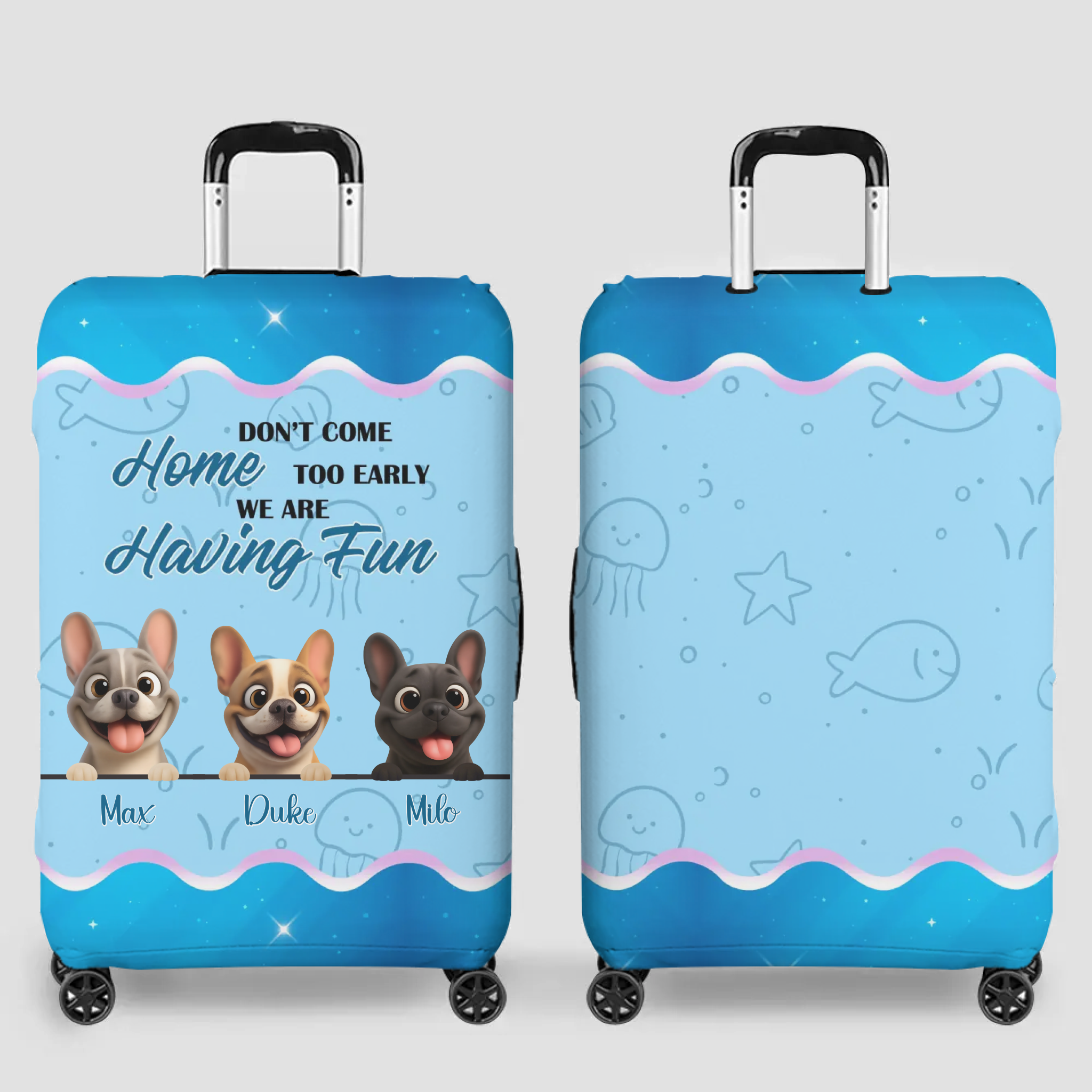 Personalized French Bulldog Luggage Cover – Having Fun Suitcase Protector Design