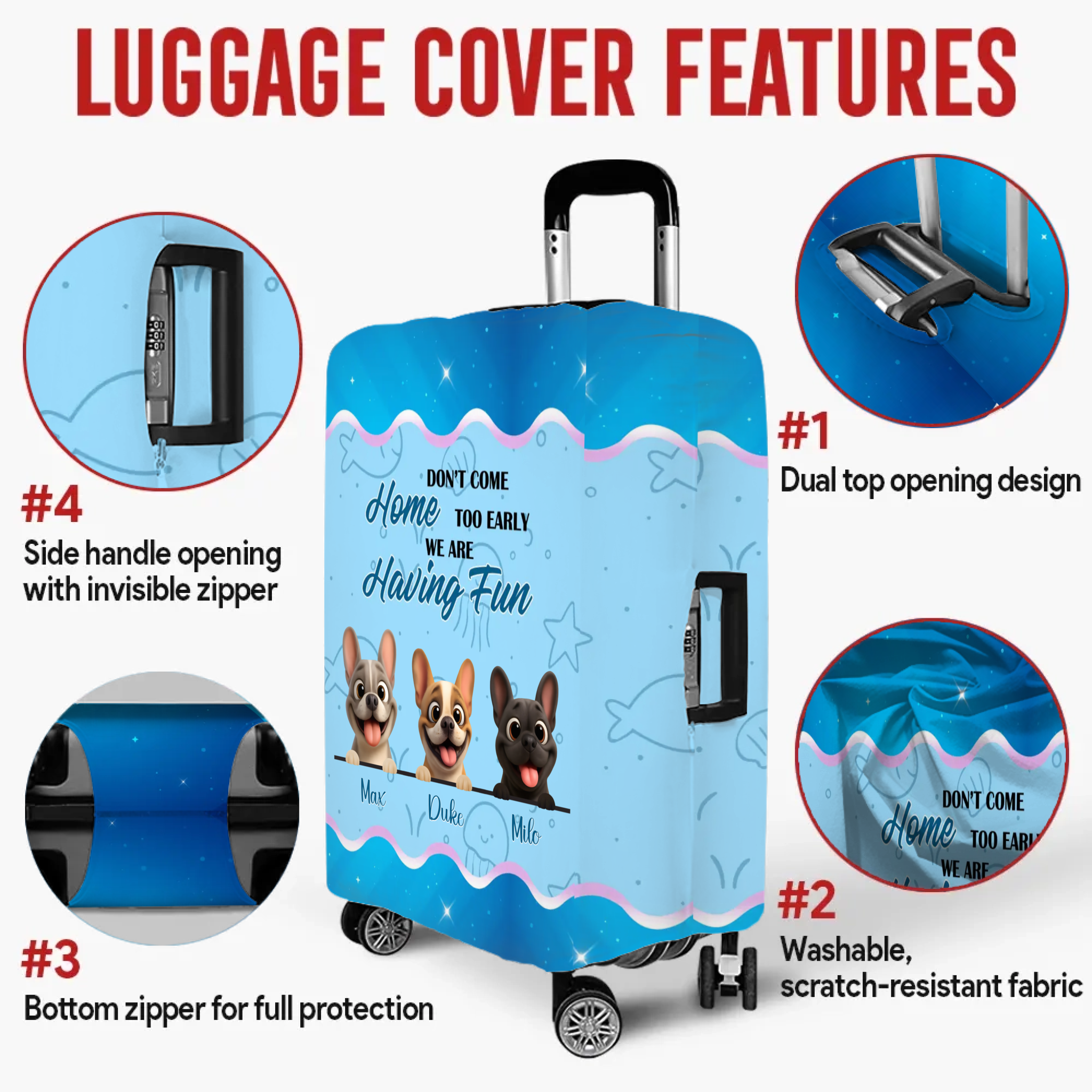 Personalized French Bulldog Luggage Cover – Having Fun Suitcase Protector Design