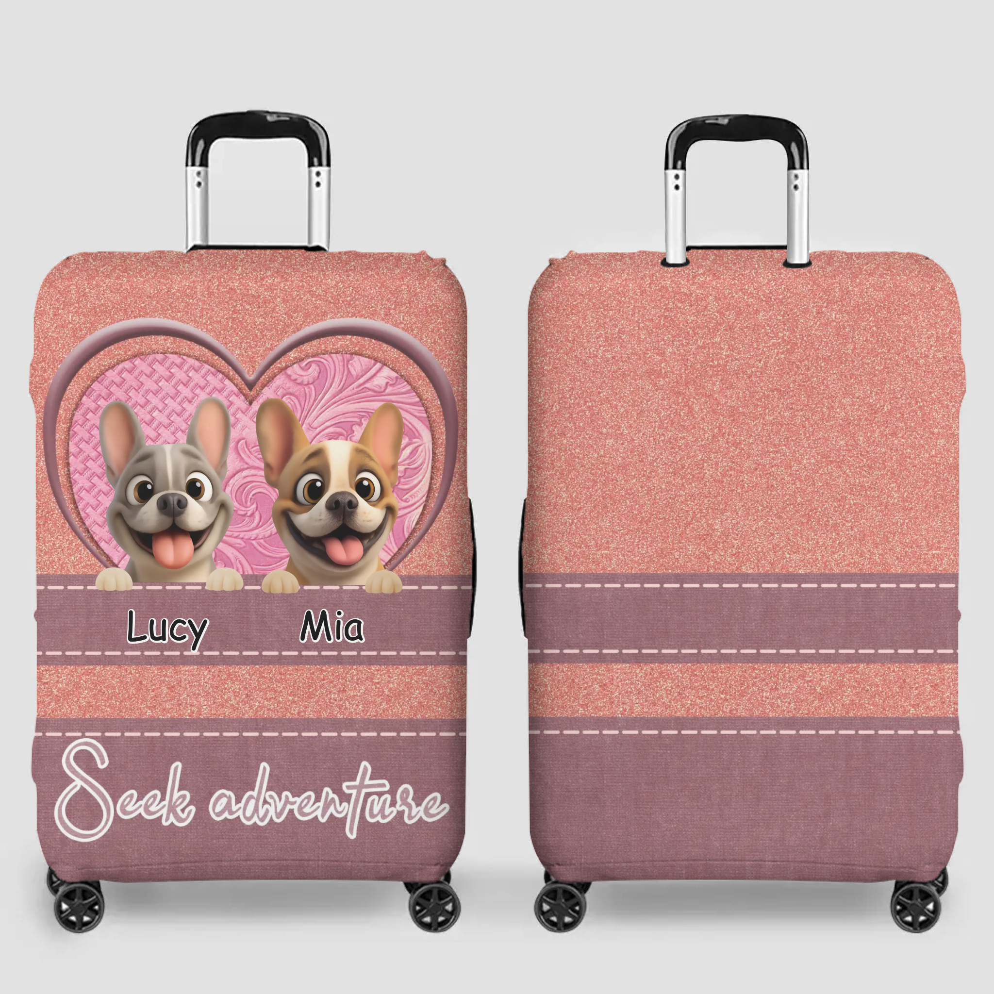 Personalized French Bulldog Luggage Cover – Seek Adventure With Custom Names