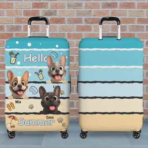 Personalized Frenchie Luggage Cover – Hello Summer Dog Name Suitcase Protector