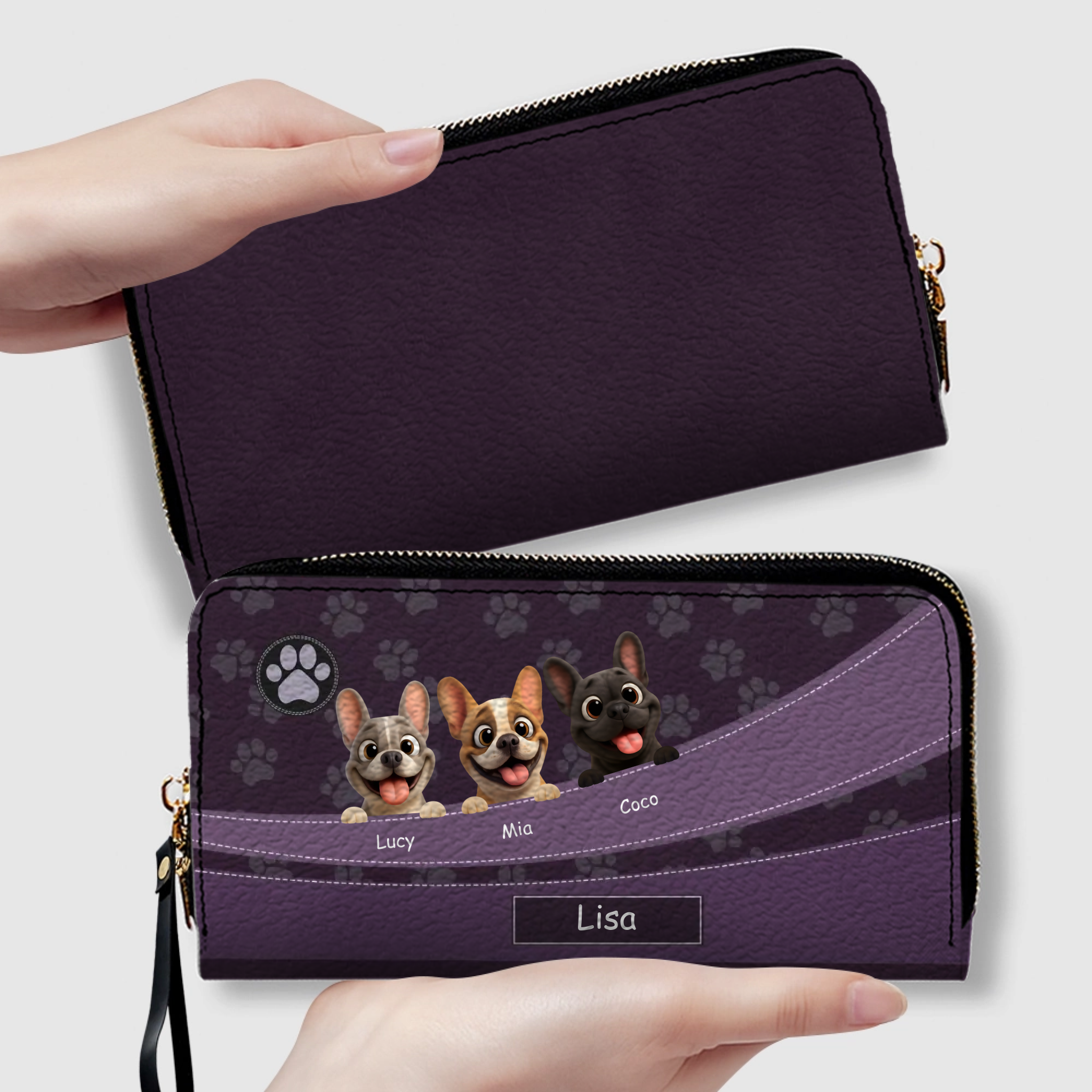 Custom Frenchie Long Wallet– Paw Print For Dog Mom