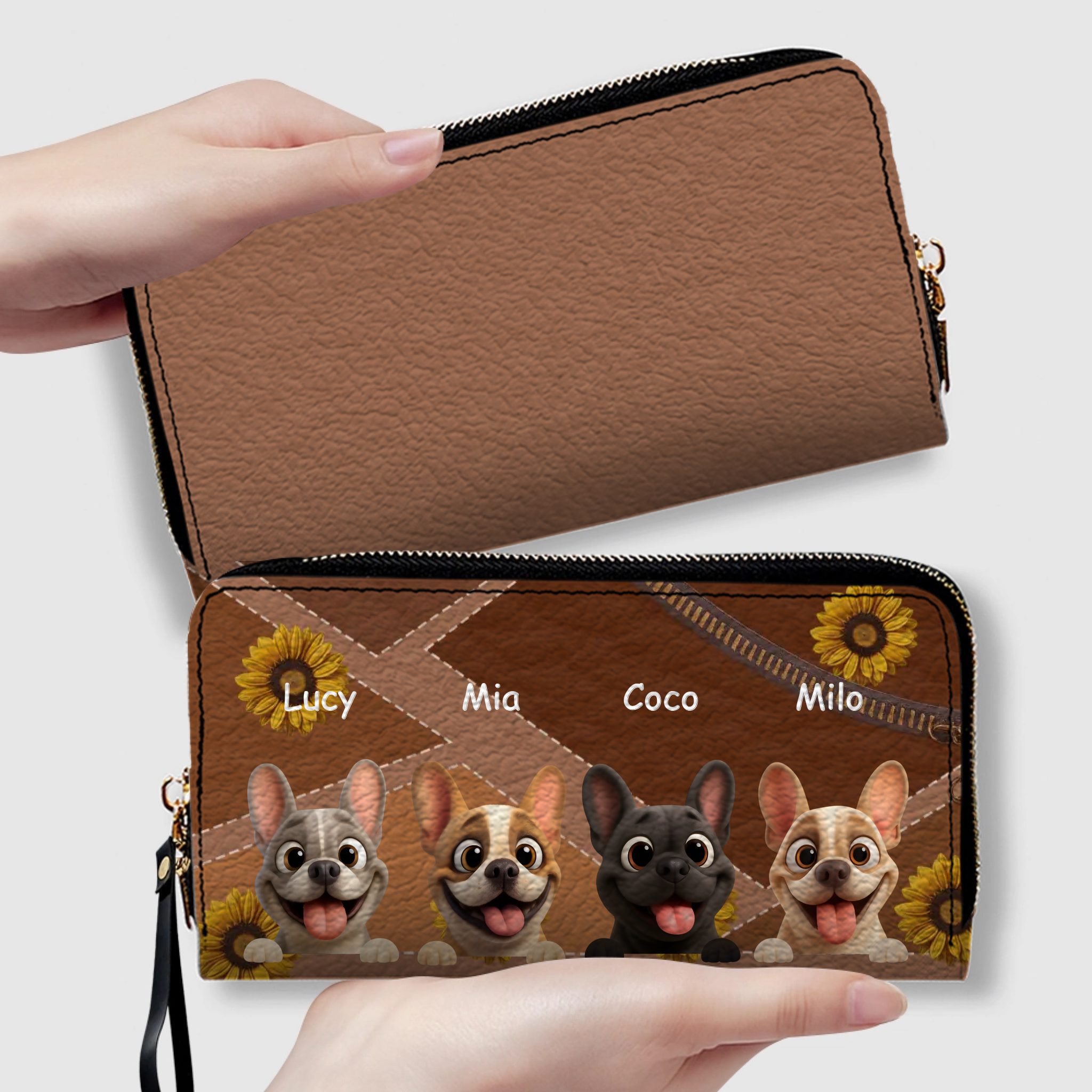 Customized French Bulldog Wallet – Vibrant Sunflower Gifts For Dog Lovers