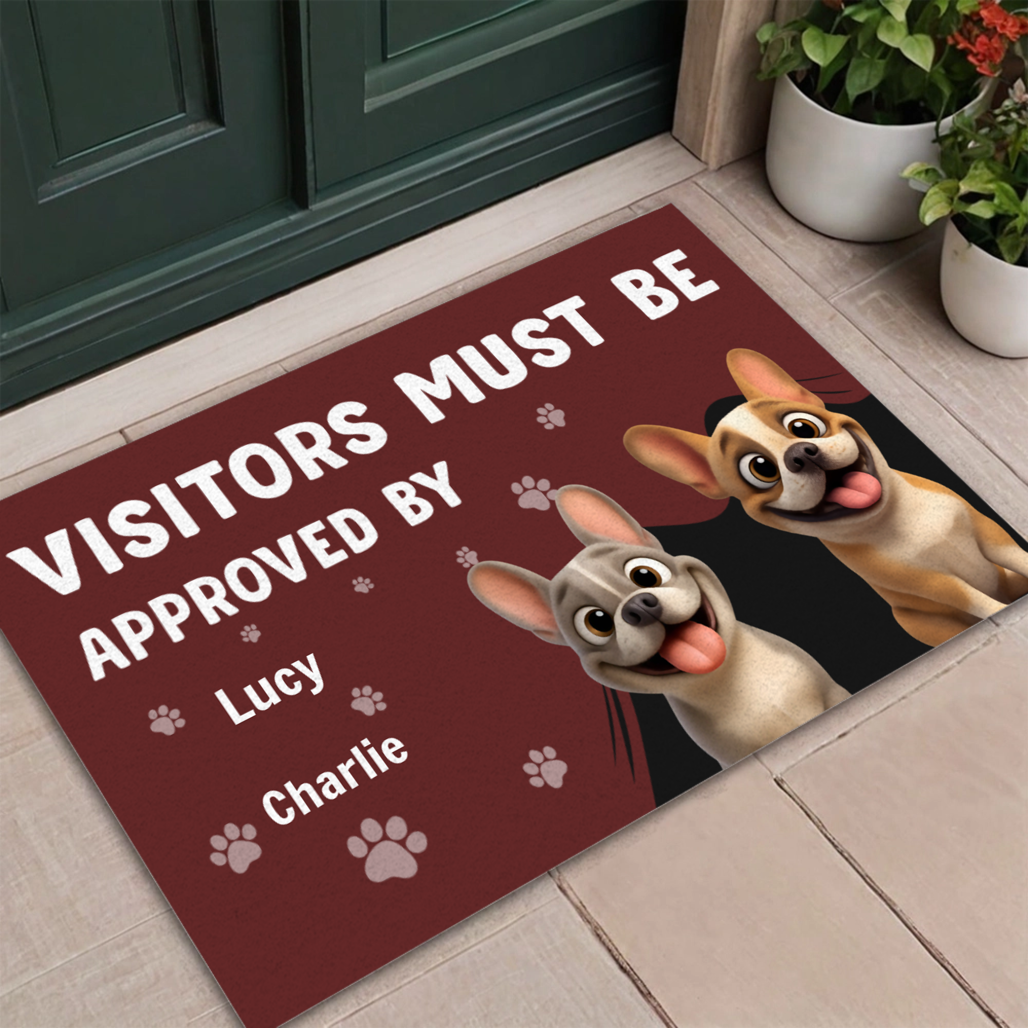 Doormat with Personalized French Bulldog Art – Funny Visitors Must Be Approved By