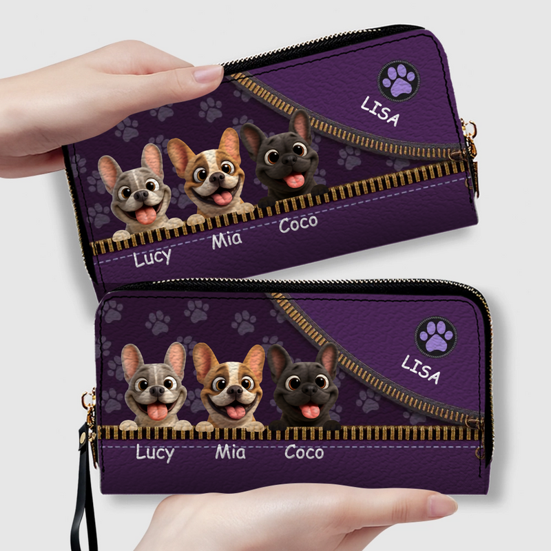 Custom French Bulldog Wallet – Purple Zipper Design Clutch For Dog Lovers