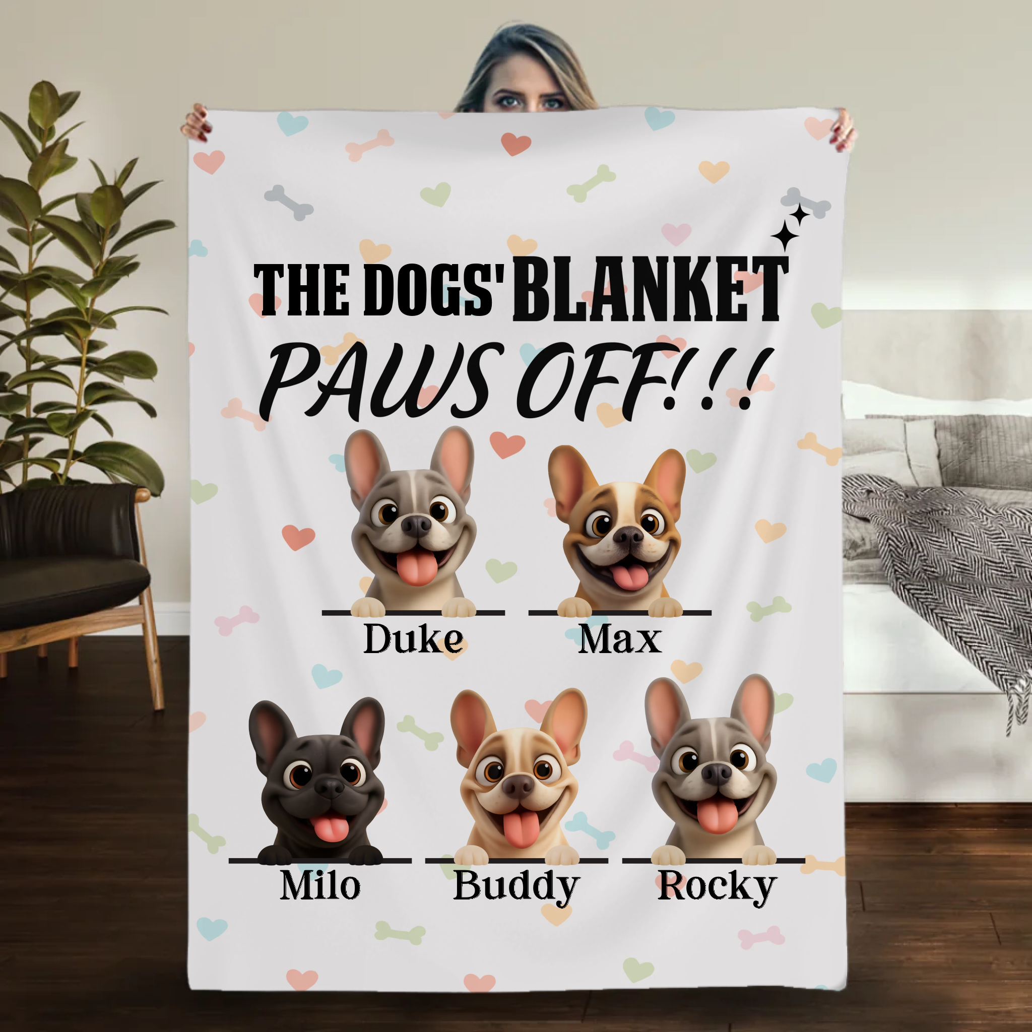 Customized Frenchie Blanket – Funny Paws Off Dog Name Gift