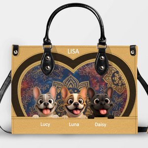 Custom French Bulldog Handbag – Mandala Heart Tan Leather For Dog Lovers