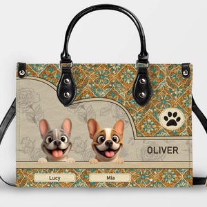 Handbag with Personalized Frenchie For Dog Lovers – Vintage Mosaic Tile Floral Purse
