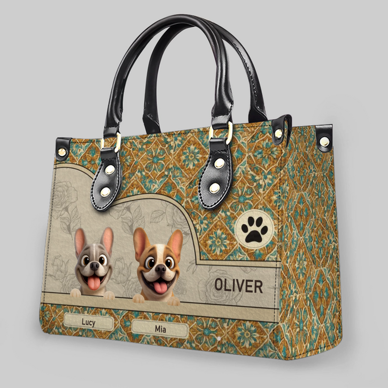 Handbag with Personalized Frenchie For Dog Lovers – Vintage Mosaic Tile Floral Purse