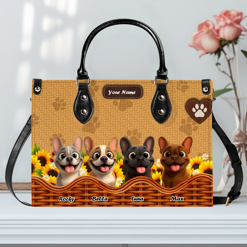 Customized Frenchie Leather Handbag – Sunflower Basket Dog Mom Gift
