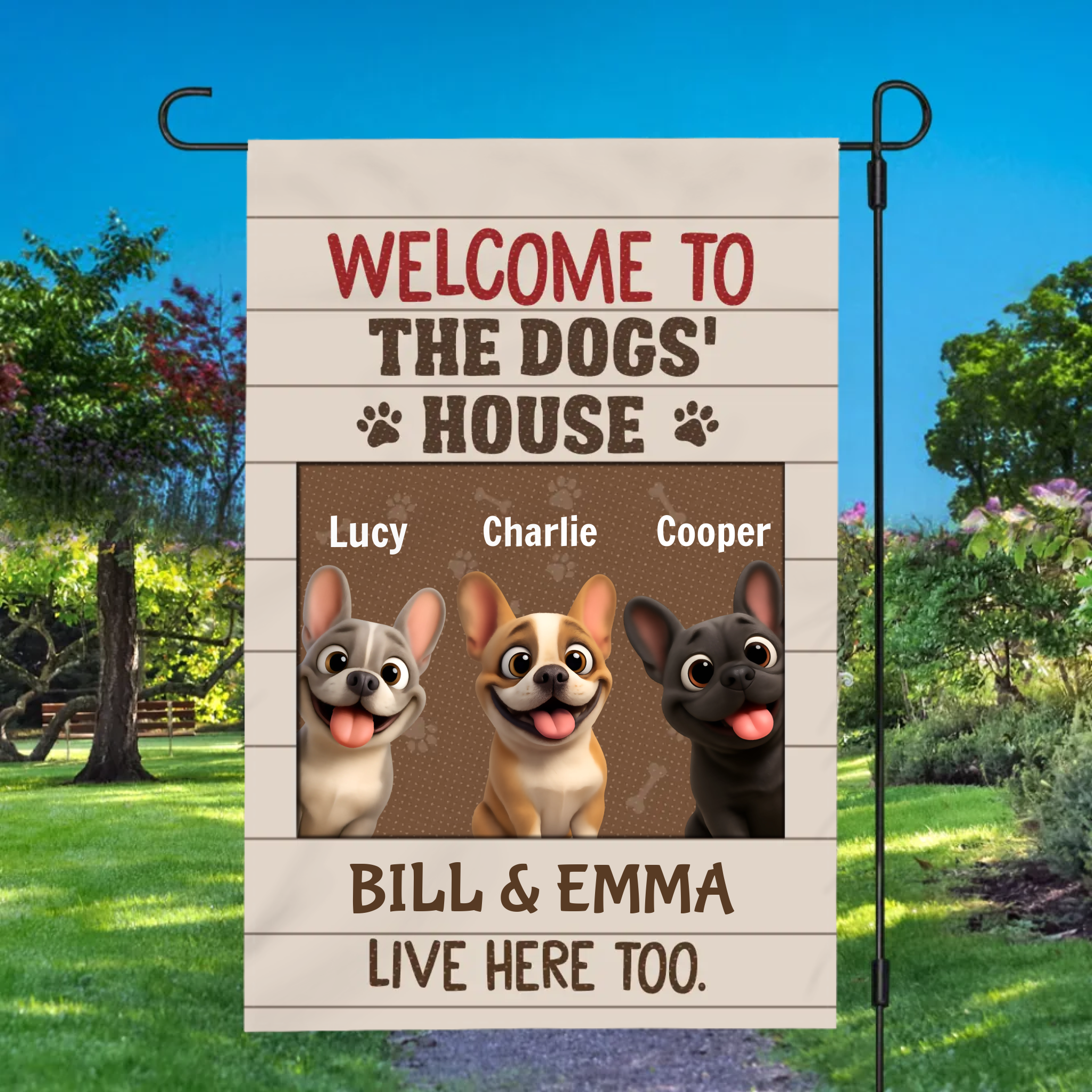 Personalized Frenchie Garden Flag – Welcome to the Dogs' House Decor