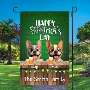 Customized French Bulldog Garden Flag - Happy St. Patrick's Day Dog Sign