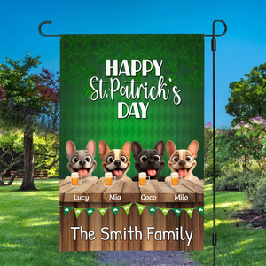 Customized French Bulldog Garden Flag - Happy St. Patrick's Day Dog Sign