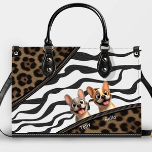 Personalized Frenchie Leopard Zebra Print Handbag – Custom Name Dog Mom Bag