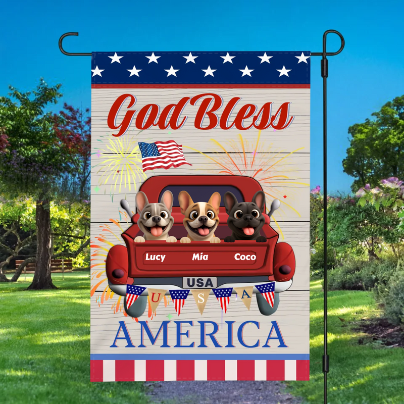 Bespoke French Bulldog Flag – Vintage God Bless America Red Truck For Dog Lovers