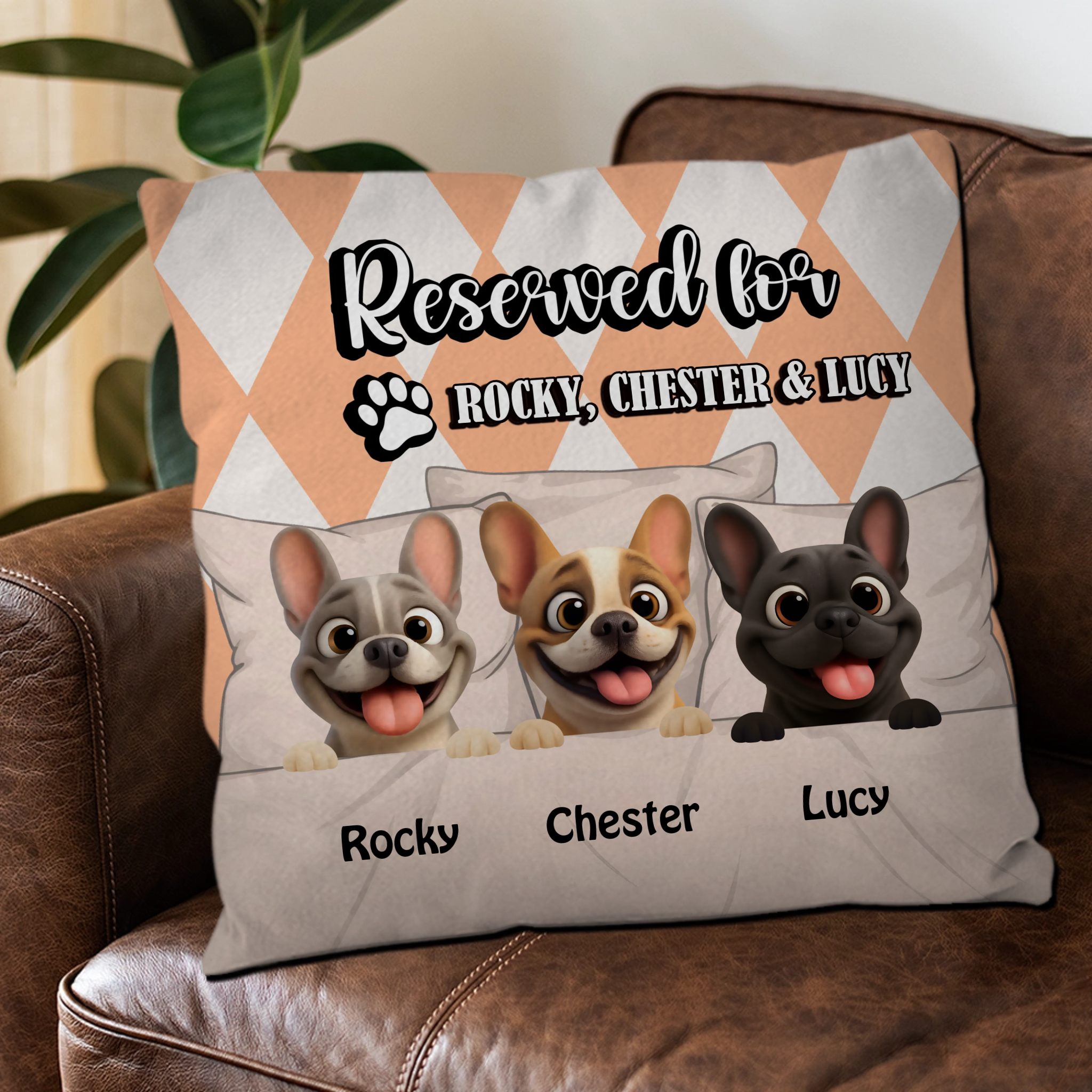 Personalized Frenchie Throw Pillow with Dog Name – Cute Reserved For Gift