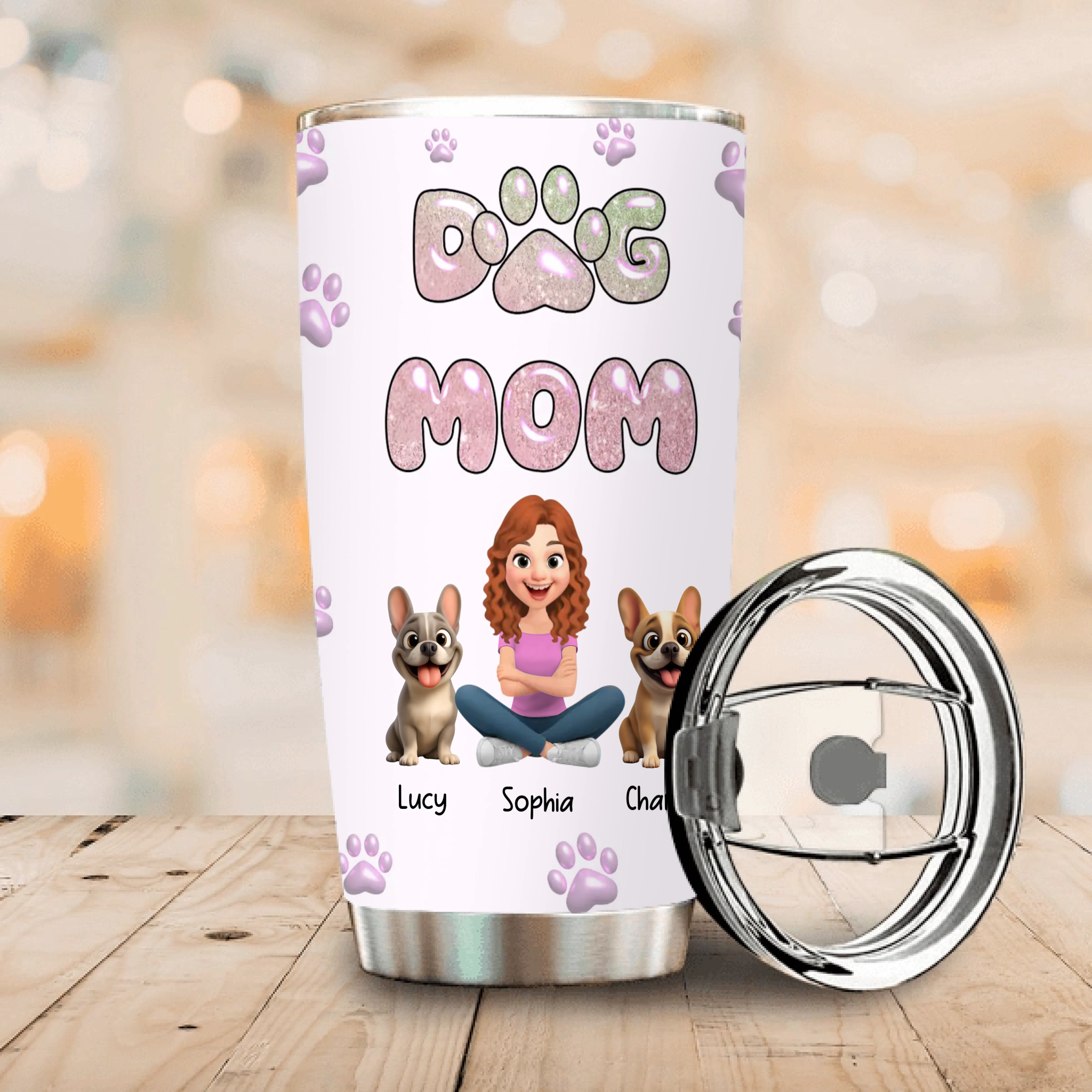 Customized French Bulldog Dog Mom Tumbler – 3D Cute Pastel Pink Holiday Gift