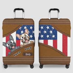 Bespoke French Bulldog US Flag Luggage Cover – Personalized Vintage Travel Gift