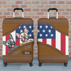 Bespoke French Bulldog US Flag Luggage Cover – Personalized Vintage Travel Gift