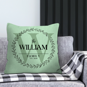 Customized Laurel Wreath Family Pillow – Meaningful Commemorative gift.