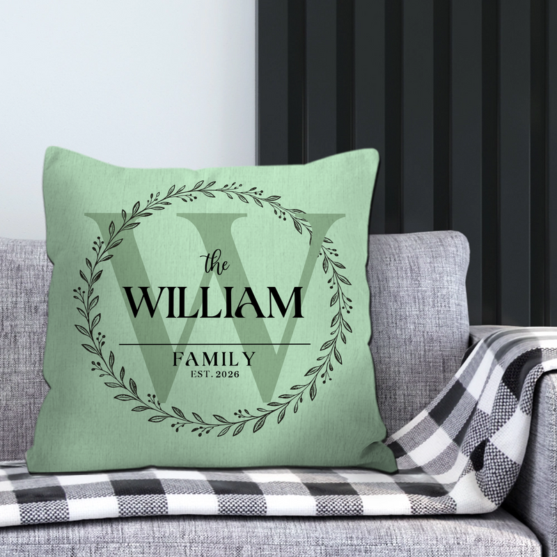 Customized Laurel Wreath Family Pillow – Meaningful Commemorative gift.