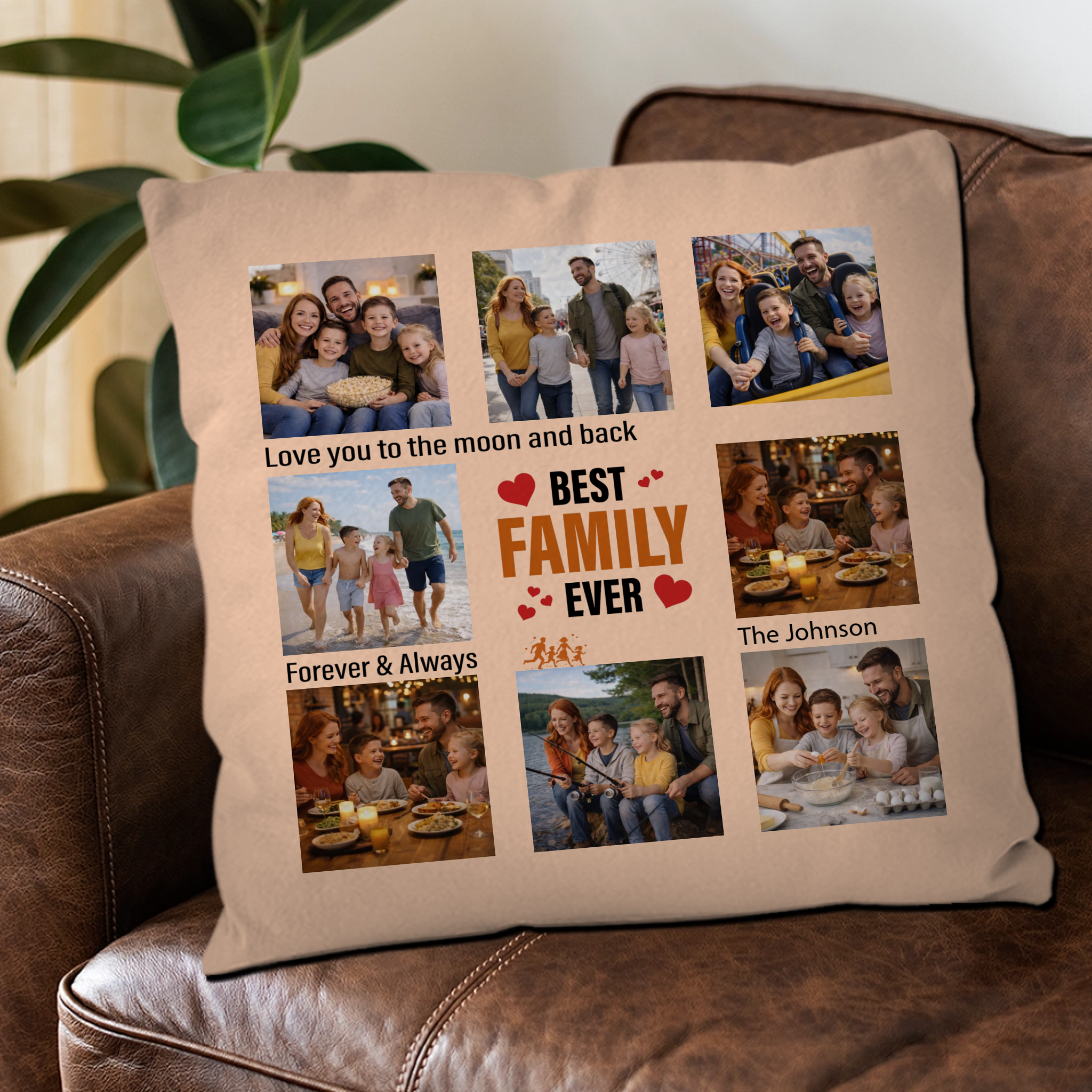 Unique Best Family Ever Throw Pillow – Forever & Always Photo Grid Gift