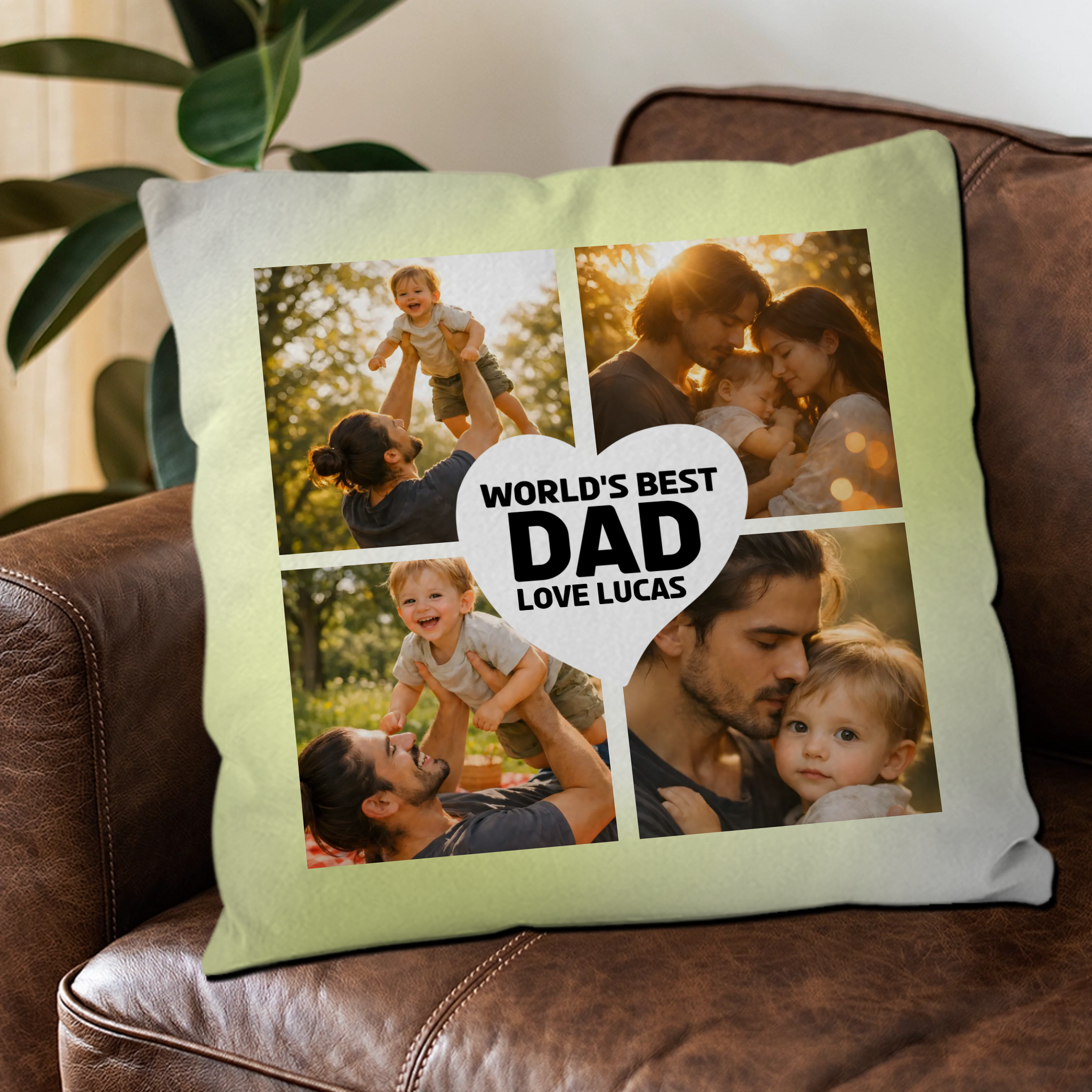 Bespoke Heart Photo Throw Pillow – World's Best Dad Name
