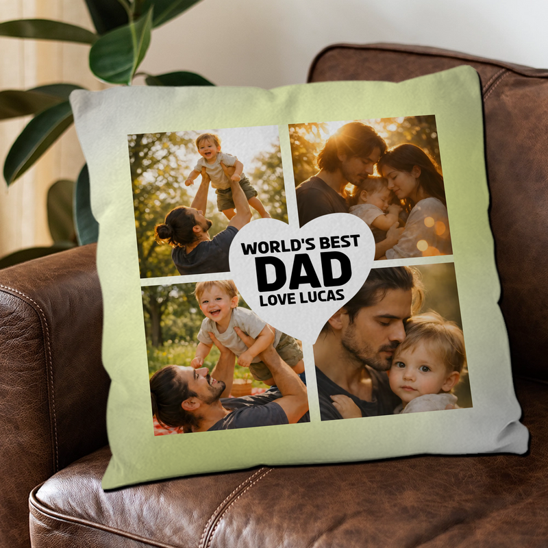 Bespoke Heart Photo Throw Pillow – World's Best Dad Name