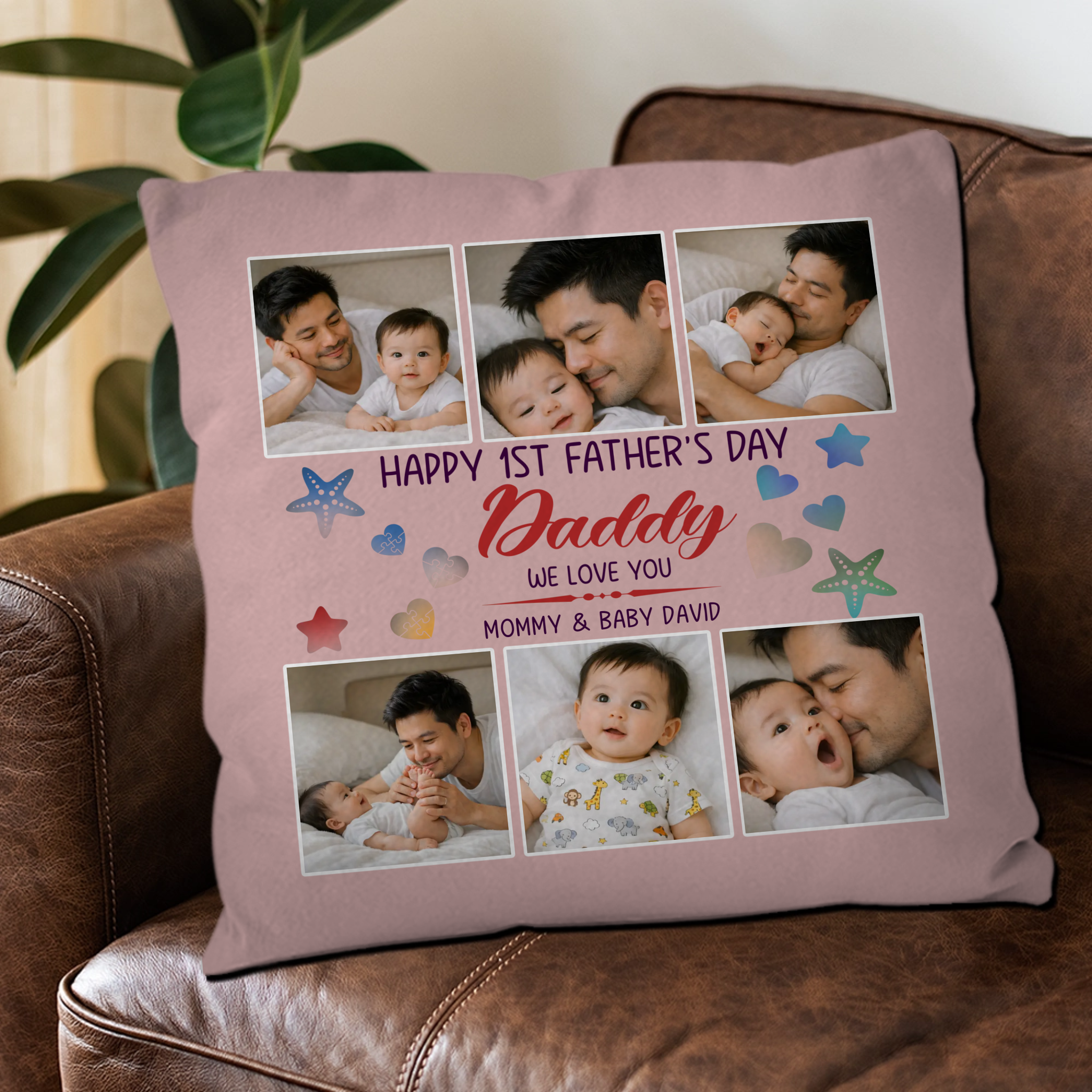 Happy 1st Father's Day – Photo Personalized Throw Pillow Gift For Daddy