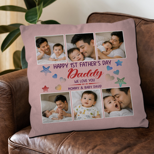 Happy 1st Father's Day – Photo Personalized Throw Pillow Gift For Daddy