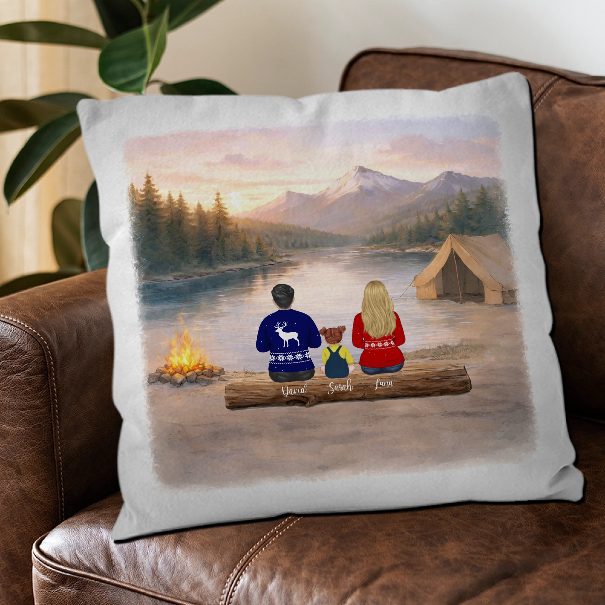 Family Camping Throw Pillow Custom Name – Personalized Keepsake Gift