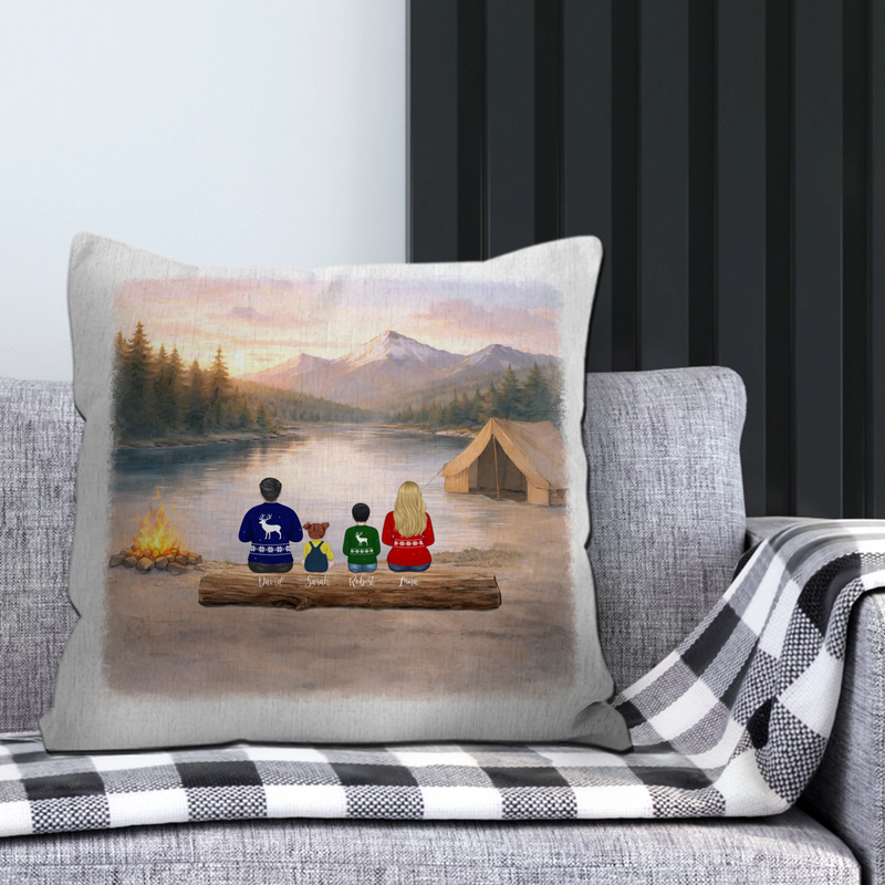 Family Camping Throw Pillow Custom Name – Personalized Keepsake Gift