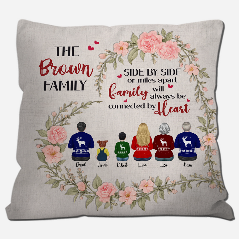 Customized Pink Rose Heart Wreath Pillow – Side by Side Family Unique Present