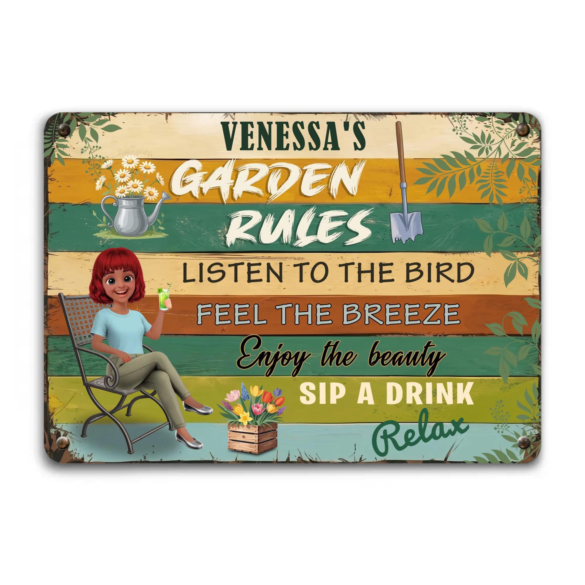 Bespoke Garden Rules Metal Signs – Listen To The Bird Plaque Gift
