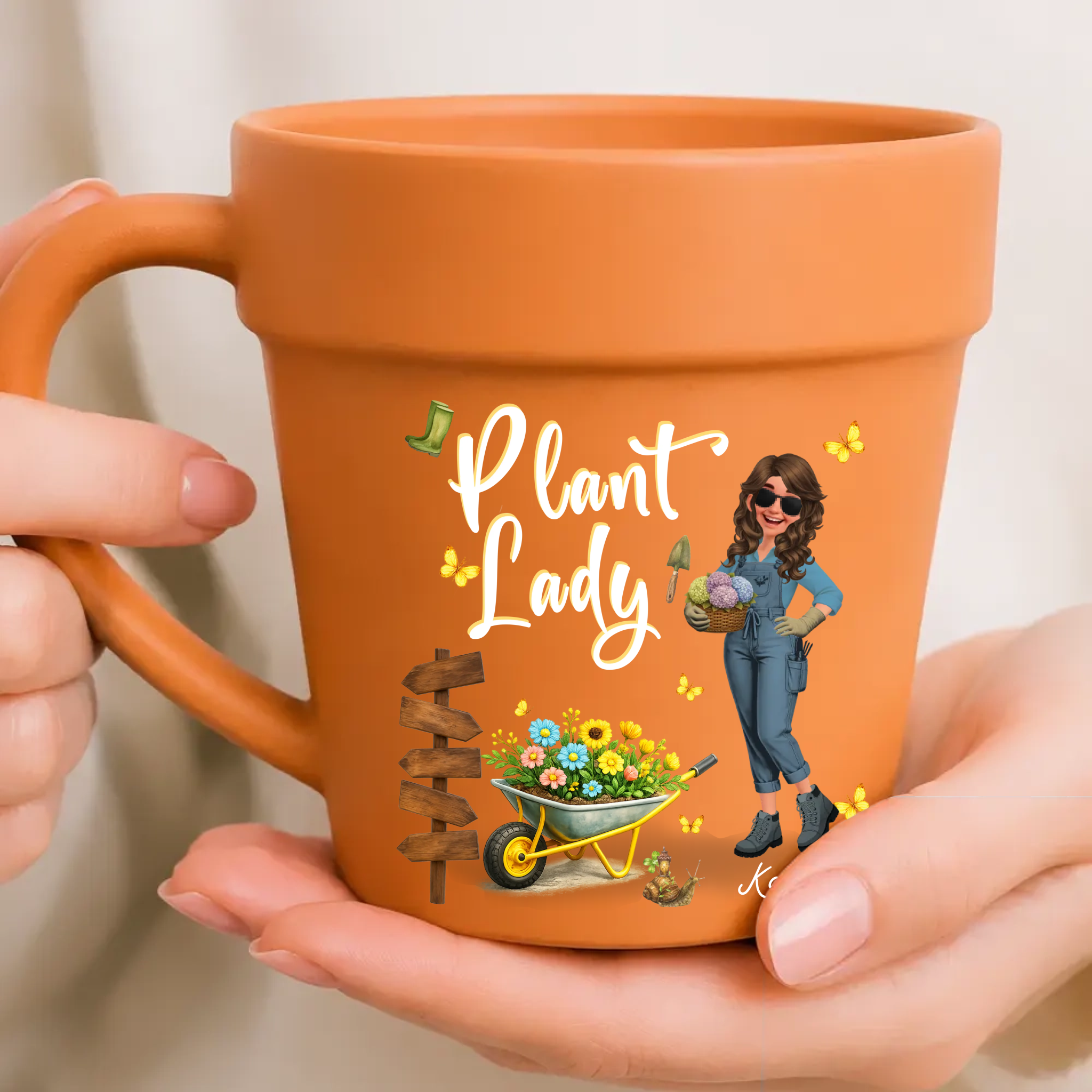 Personalized Plant Lady Mugs – Yellow Wheelbarrow Flower Pot Cup