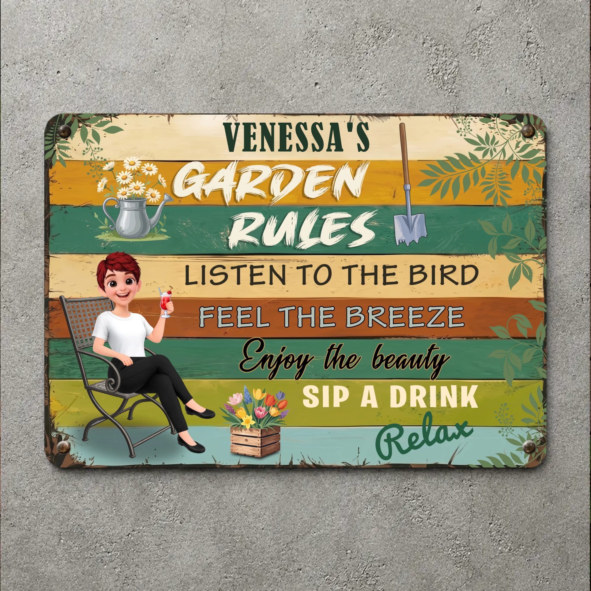 Bespoke Garden Rules Metal Signs – Listen To The Bird Plaque Gift